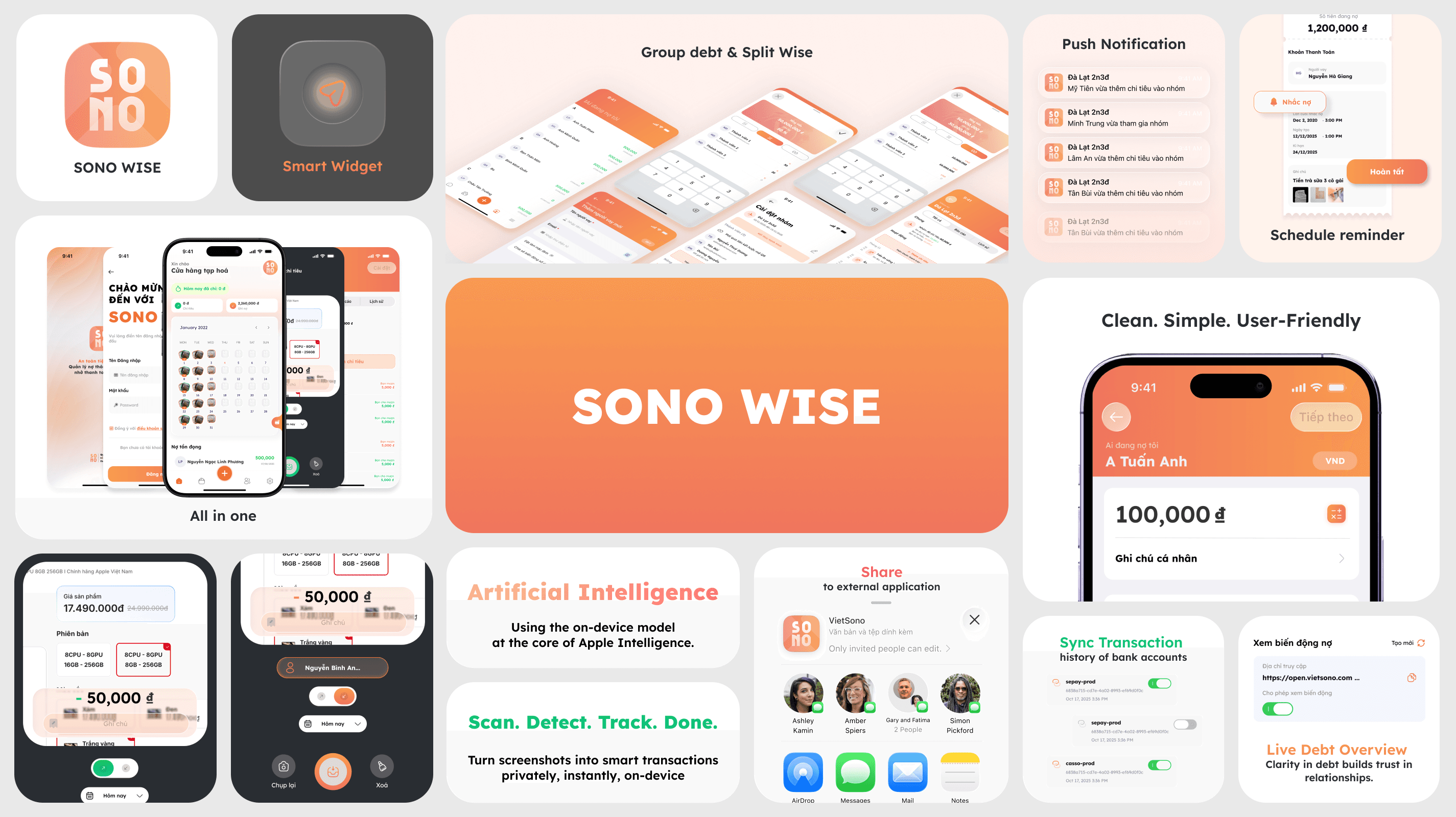 SONO WISE banner: the brand wordmark in white on a flat orange background